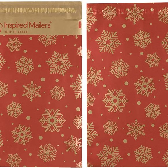 25 Red Snowflake Poly Mailers 10x13 Christmas - Picture 4 of 4